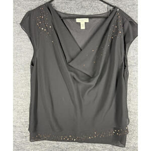 Amanda Smith Blouse Women 22W Plus Black V-Neck Short Sleeve Rhinestone Casual